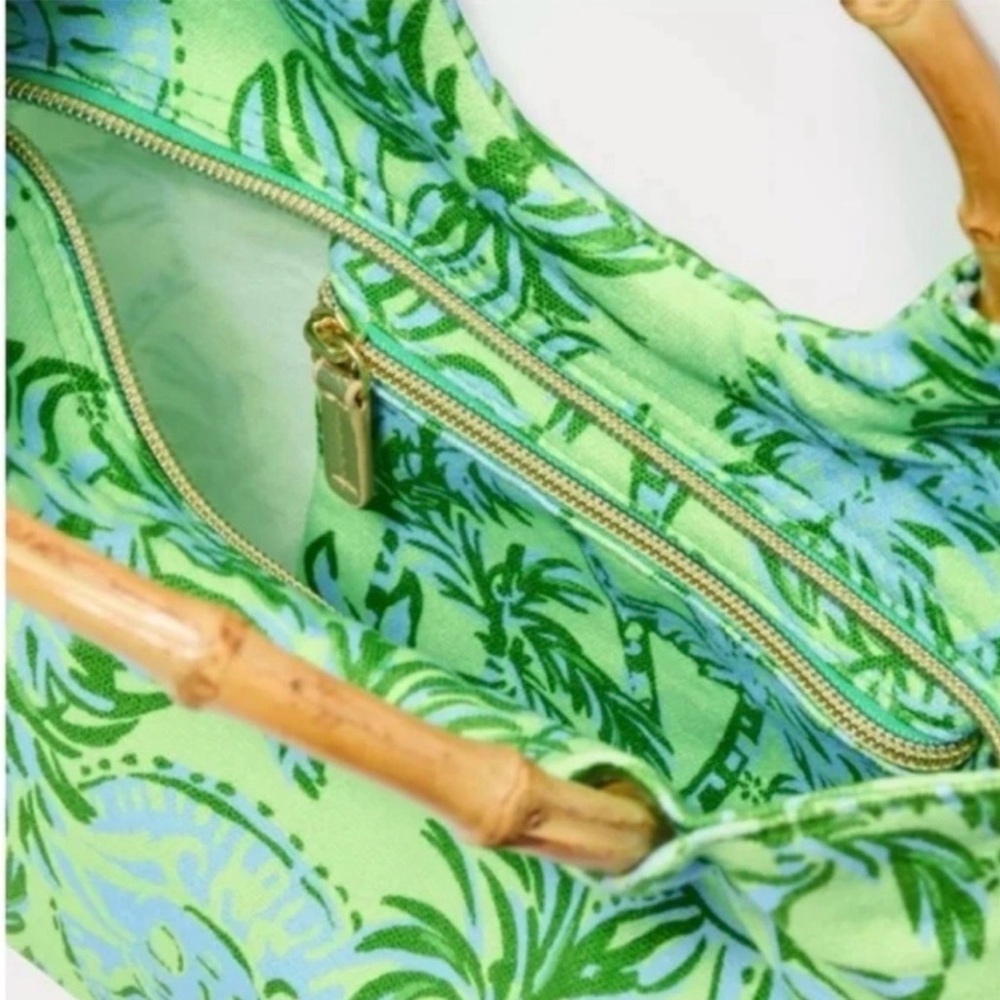 Lilly Pulitzer Bamboo Tote Handbag Cool Mint, Catching Rays Pattern, NEW no tags - Picture 3 of 15